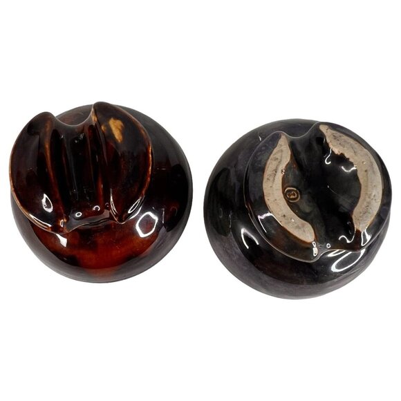 2 Ceramic Insulator Saddle Top Gray Brown Black Drip Glaze B Telephone Wire VTG - Picture 5 of 7